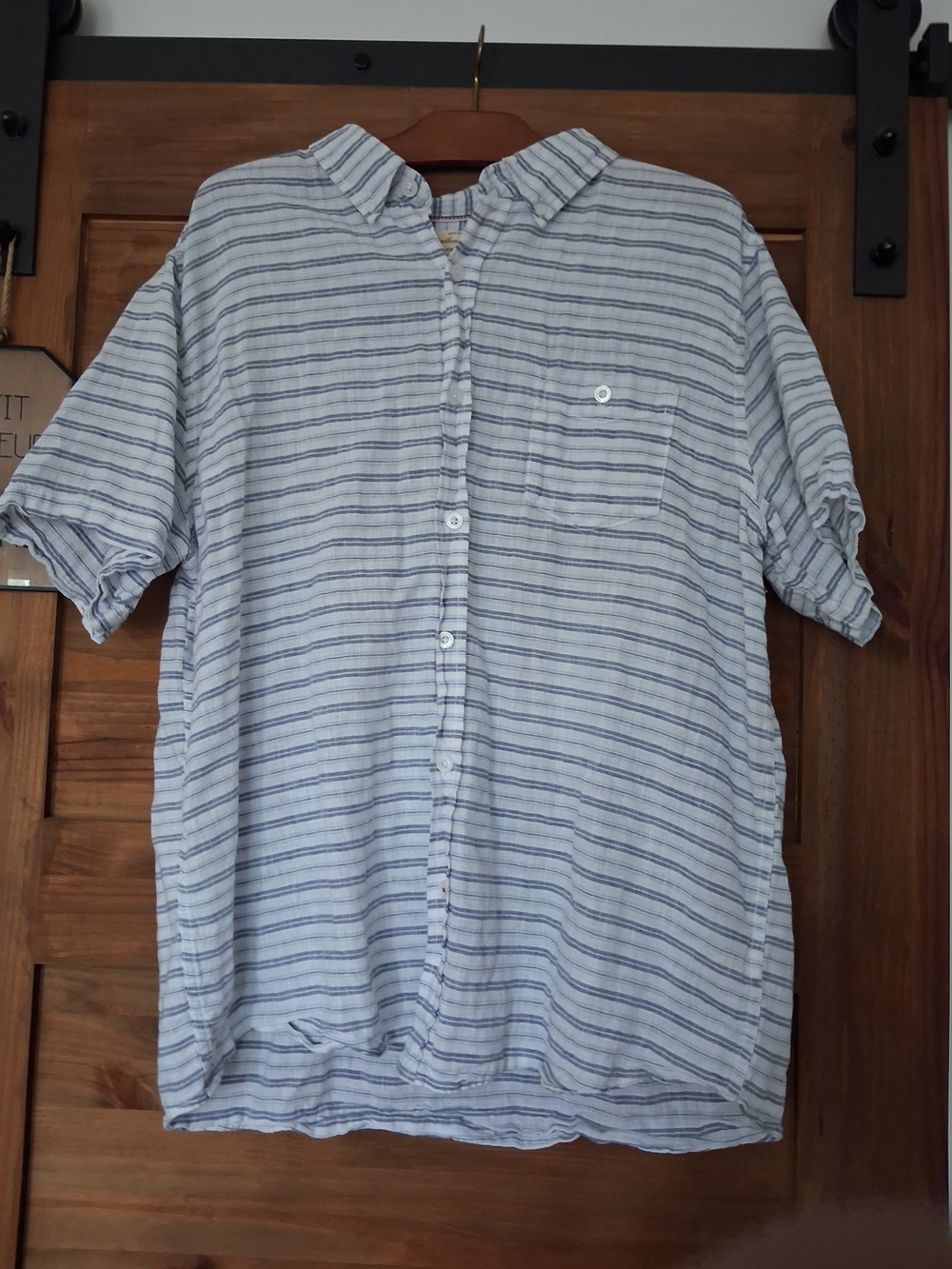 Weatherproof Linen MEN shirt Blue & Navy Striped Short-Sleeve Button-Down Shirt